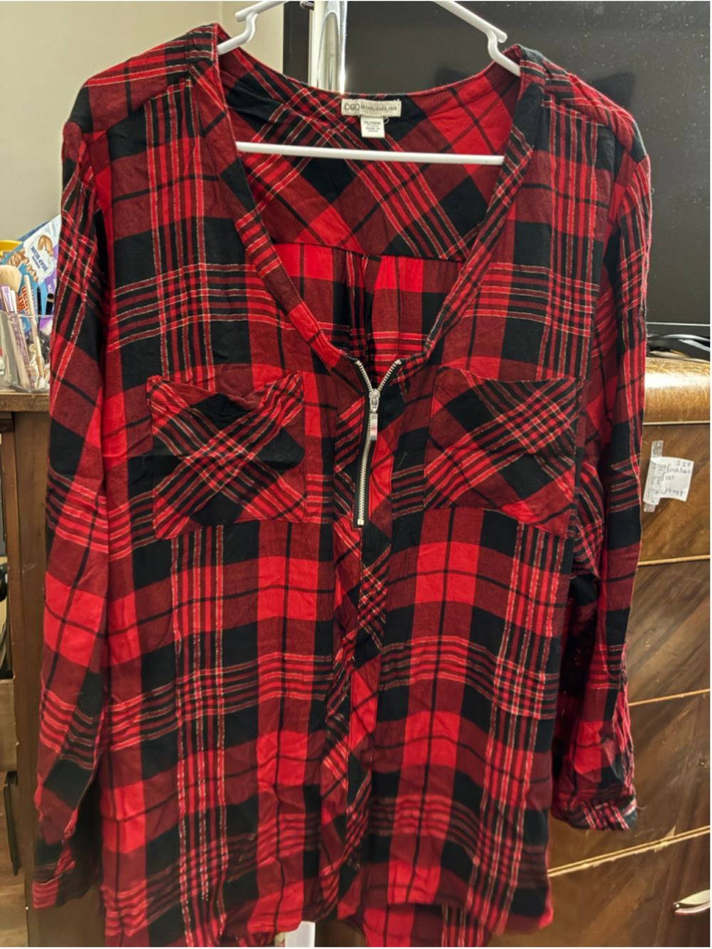 Women's Cato Plaid Button Down Shirt Plus 26W Red Black